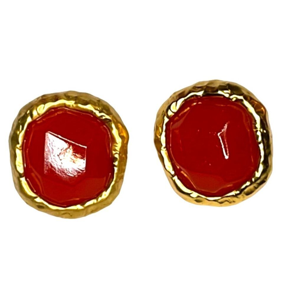 Vintage Anne Klein Cotoure Gold tone resin cabochon‎ clip on earrings set OS